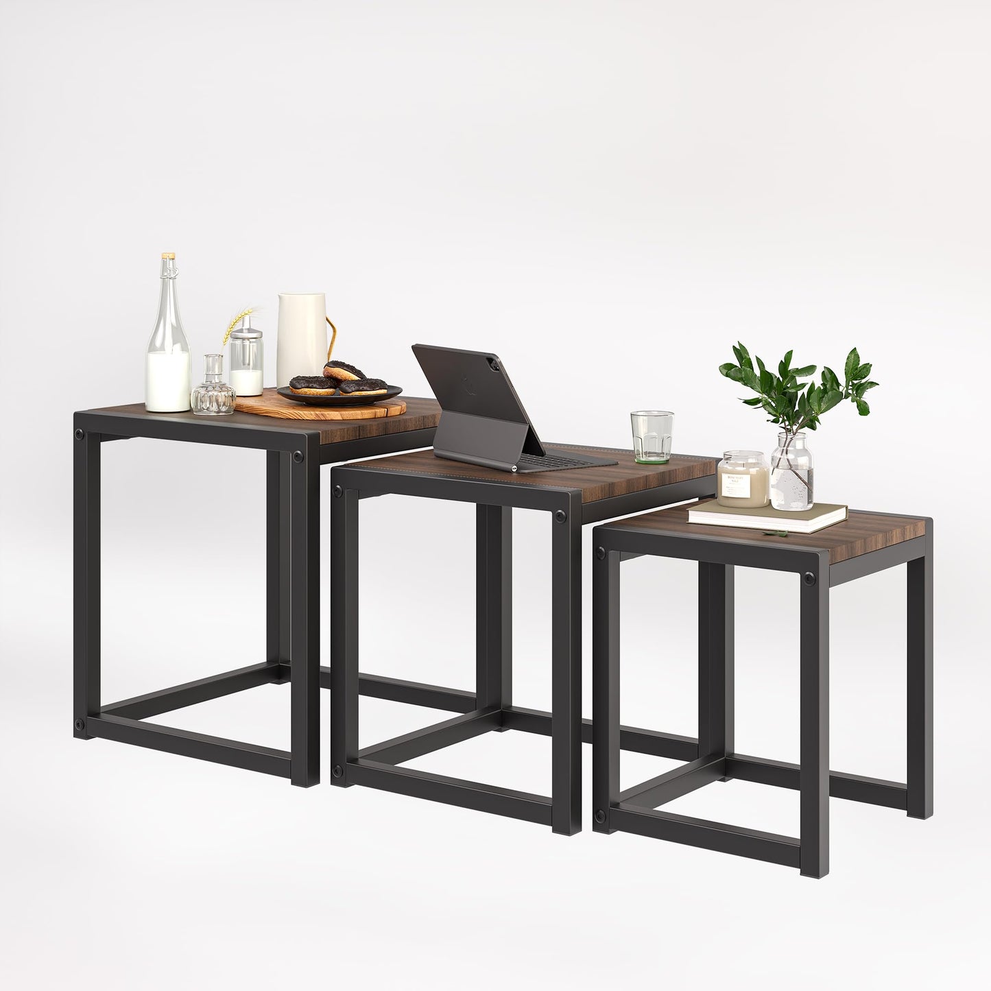 Diahomy Nesting Coffee Table, Set of 3 Stacking Side Tables,Walnut