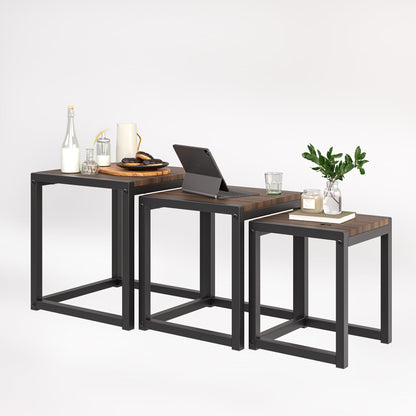Diahomy Nesting Coffee Table, Set of 3 Stacking Side Tables,Walnut