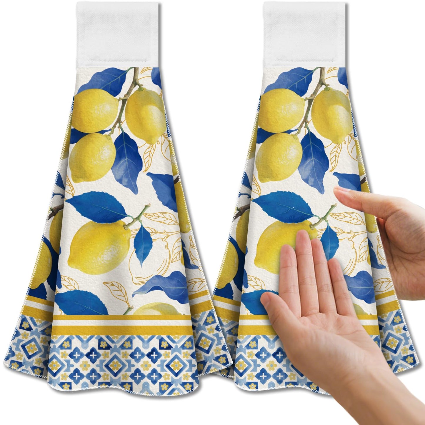 CUTHOLLOW Lemon Hanging Kitchen Towels with Loop, Set of 2 - Soft & Super Absorbent Microfiber Decorative Hanging Dish & Hand Towel, Tea, Coffee Towel