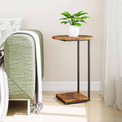 HDANI C-Shaped Side Table,Round End Table under Sofa,Bedside Table,Sofa Side Table with Metal Frame, Small Coffee Snack Table for Living Room