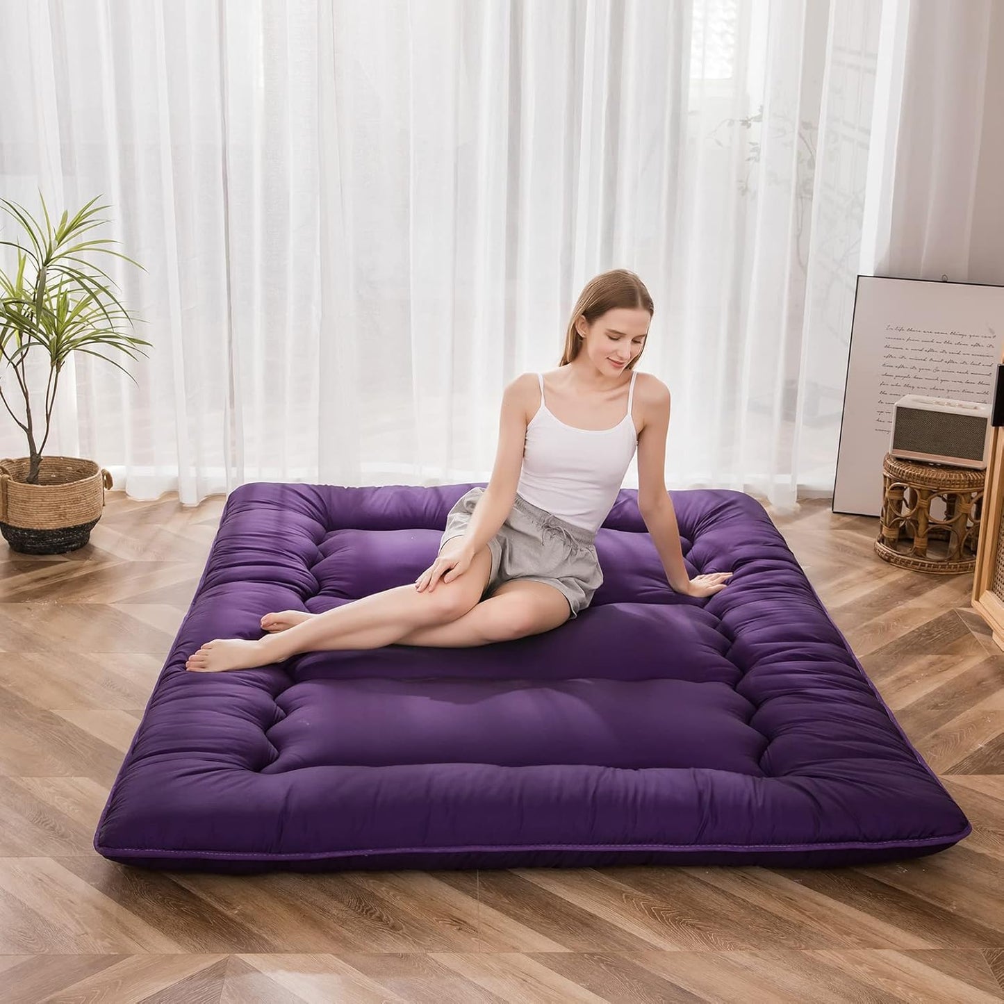 MAXYOYO Futon Mattress, Padded Japanese Floor Mattress Quilted Bed Mattress Topper