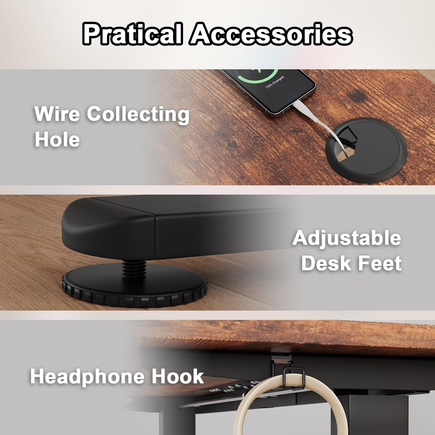 JUMMICO Electric Standing Desk with Monitor Stand, 120x60cm Height Adjustable Desk, Office Table with 2 Memory Smart Pannel,Rustic Brown