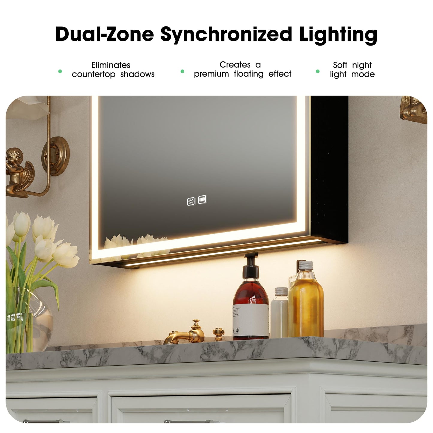 S'bagno Bathroom Mirror Cabinet 500x700mm, Lighted Bathroom Wall Cabinet with Mirror, Aluminium Alloy, Internal socket, Anti-Fog, 3 Colours Dimmable