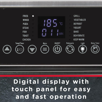 Sensio Home Gourmet Pro Clean Cook Air Fryer Oven - Dehydrator 1600W | 15L Capacity with Rotisserie Function and 14 Digital Preset Programs, Family