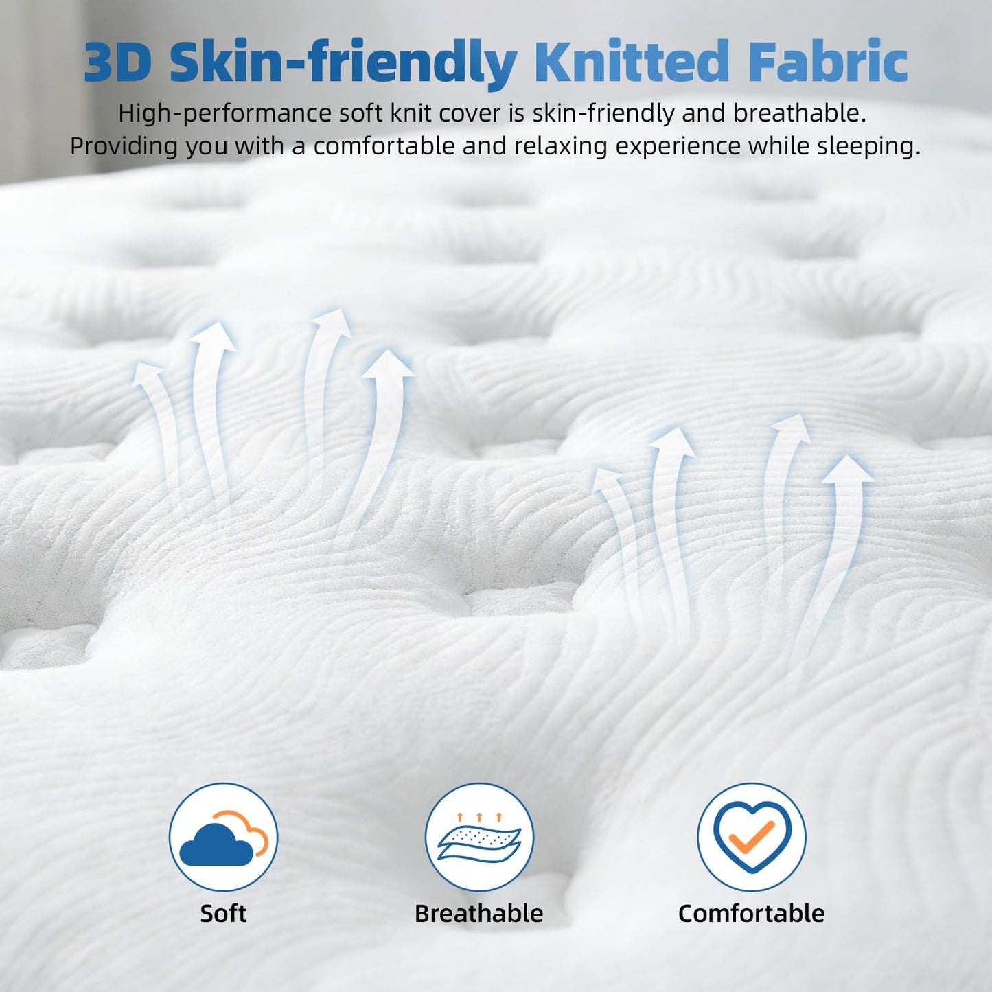 Lavfine Double Mattresses - 4FT6, 10 Inch Memory Foam with Pocket Spring Hybrid, Medium Support, Motion Isolation, Breathable Soft Fabric
