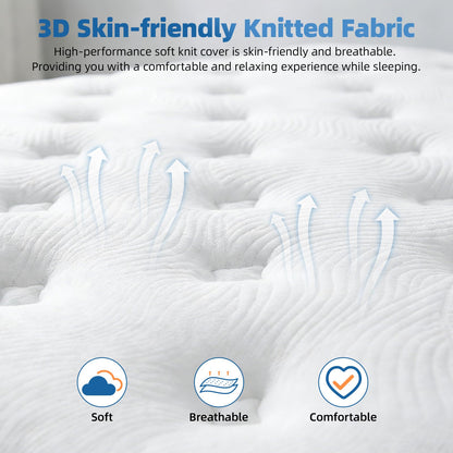 Lavfine Double Mattresses - 4FT6, 10 Inch Memory Foam with Pocket Spring Hybrid, Medium Support, Motion Isolation, Breathable Soft Fabric