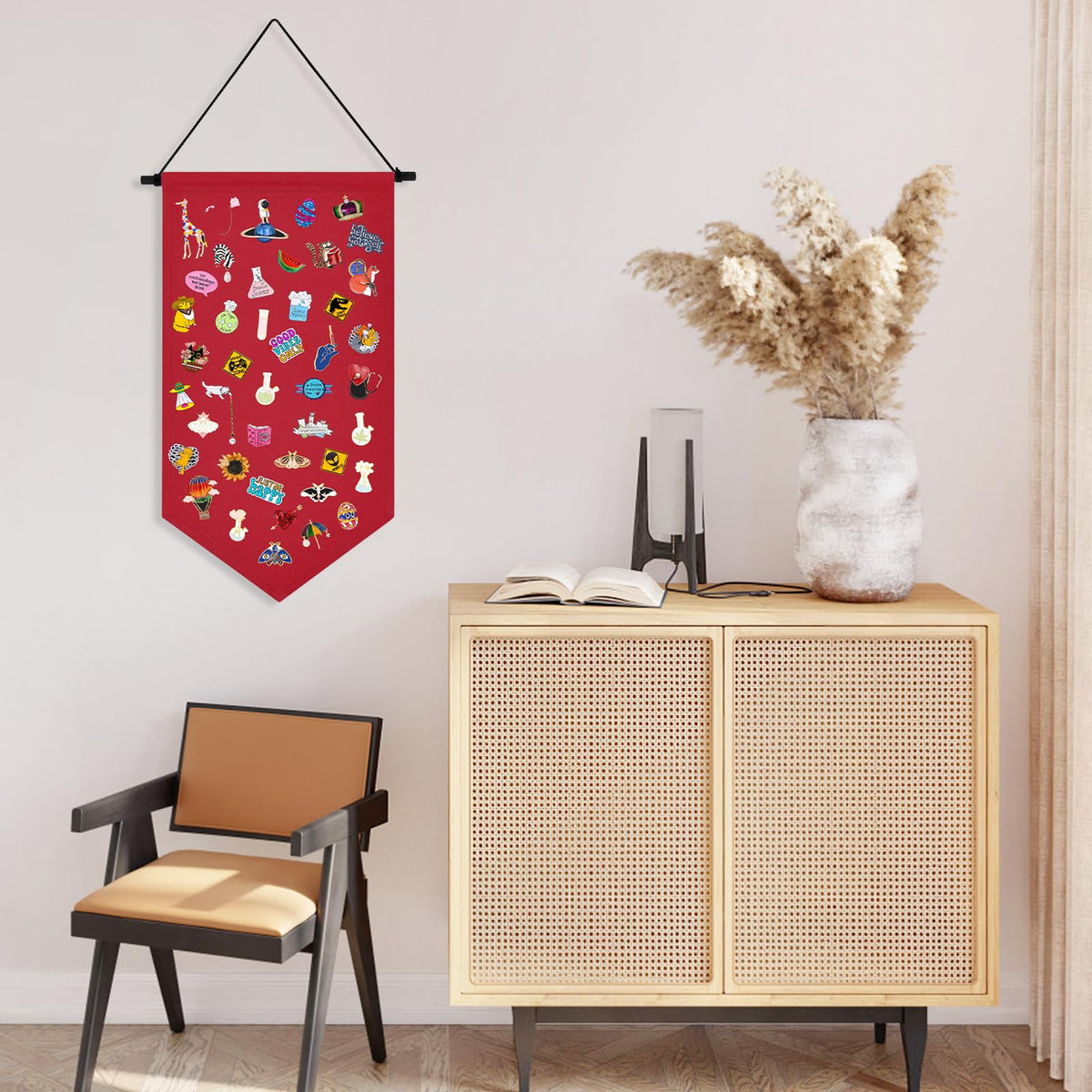 Kunyeah Wall Hanging Brooch Organizer Storage Case Colorful Canvas Pin Board Stand Enamel Pin Badge Hanging Holder Display Banner Earrings Collection