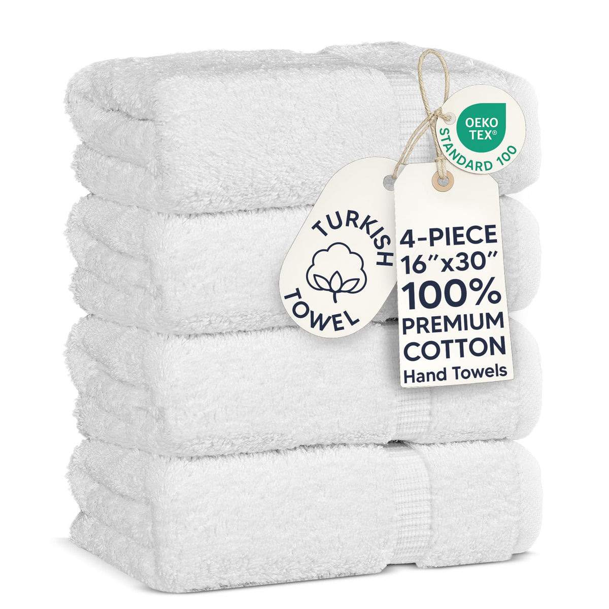 Chakir Turkish Linens 100% Cotton Premium Turkish Towels for Bathroom | 16'' x 30'' (4-Piece Hand Towel, White)