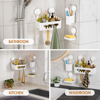 LEVERLOC Shower Caddy Suction Set Bathroom Accessories Storage 2 Pack White
