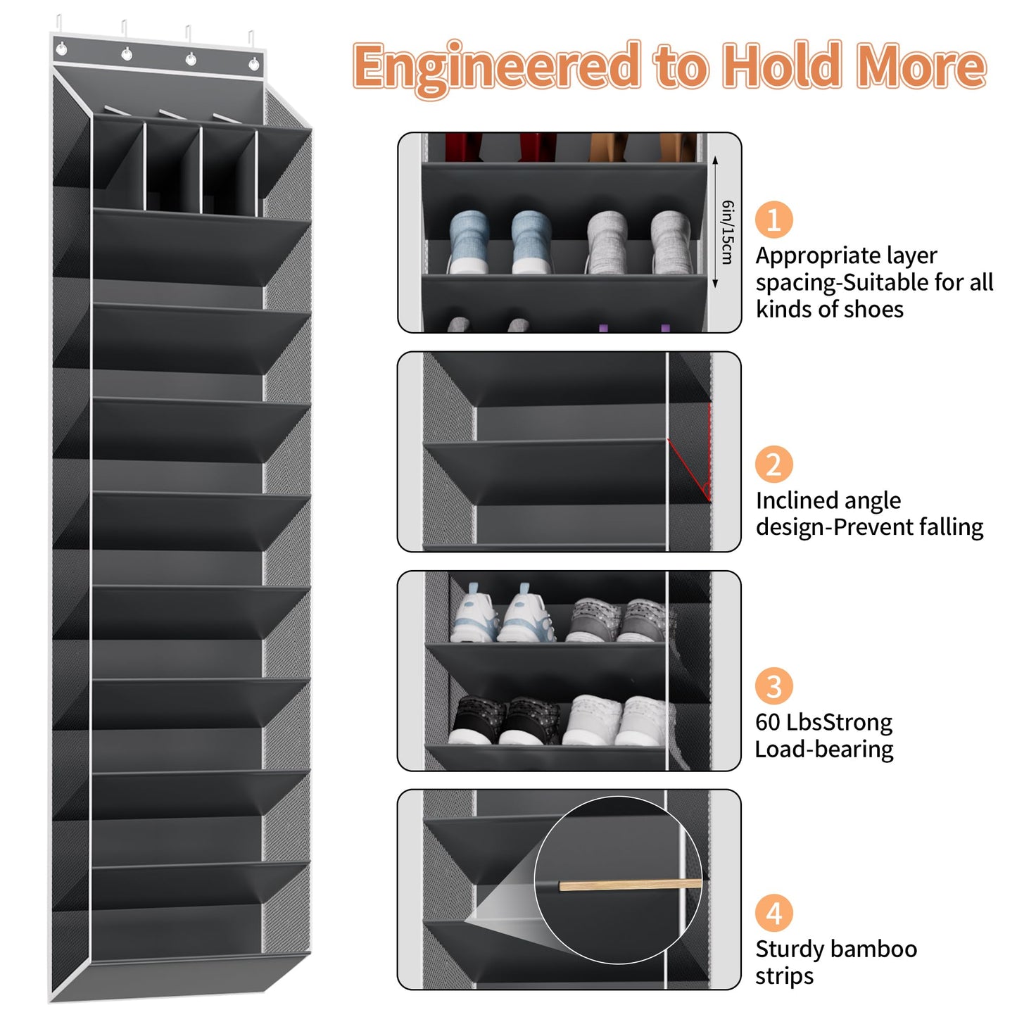 KYEVIS 10 Tier Over Door Shoe Storage Organiser with Deep Pockets, Large Capacity Hanging Storage Rack for Sneakers, Boots