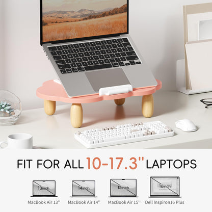 AFOOYO Adjustable Wood Laptop Stand, Ergonomic Height Angles Computer Stand, Cloud-Shaped Holder Riser Notebook Stand for Desk Compatible with Air
