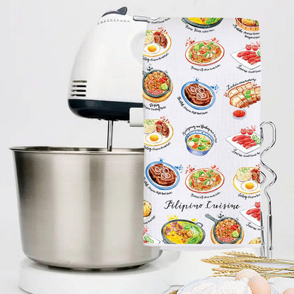 LEVLO Filipino Cuisine Kitchen Towel Philippines Travel Gifts Philippines Culture Dish Towels Filipino Housewarming Gift (Filipino Cuisine Towel)