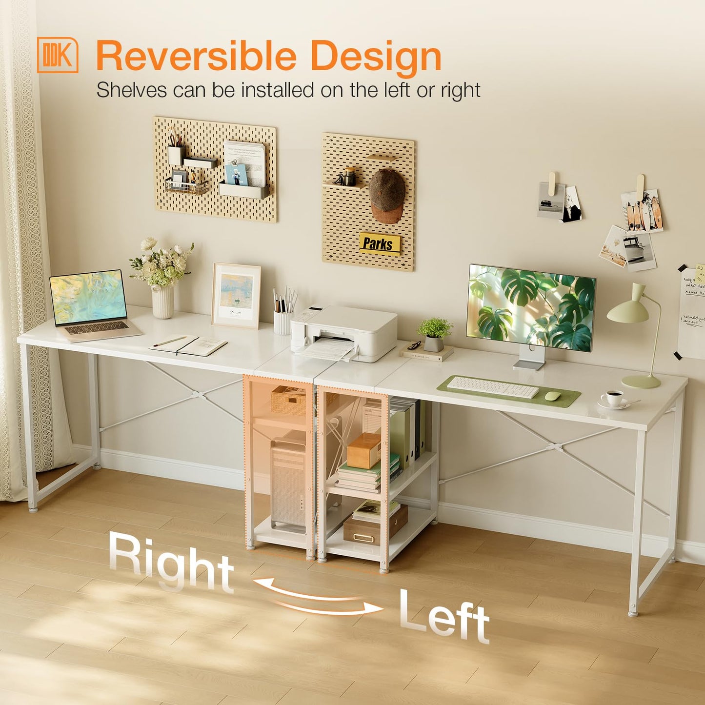 ODK Desk with Storage Shelves, Small Computer Desk, 120 x 48 cm, White