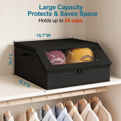SONAMBULO Hat Storage Box for Baseball Caps, Stackable, Holds 24 (Black)