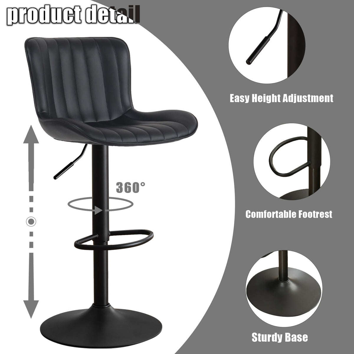 Kidol&Shellder Bar Stools Set of 2 Modern Breakfast Bar Stools, Black