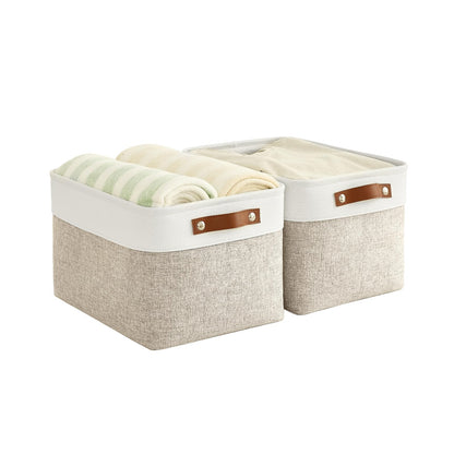 Bagnizer Foldable Storage Baskets for Shelves Closet 2PCS Fabric Small Organizer Box Bins with Handles Waterproof Canvas Box for Clothes, Pet Toys