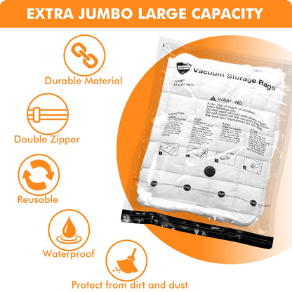 Vacuum Storage Bags (12 x Jumbo), Space Saver Sealer Compression Bags for Blankets, Comforters, Pillows, Clothes Storage