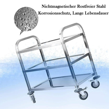 ybaymy Serving Trolley, Stainless Steel, 3 Shelves, 80 cm Height, Wheels with Brake, Food Trolley for Hotel Restaurant Kitchen