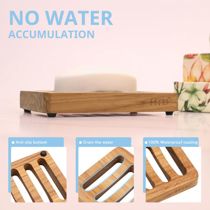 HTB Teak Soap Dish 1PC, Self-Draining Soap Bar Holder for The Shower