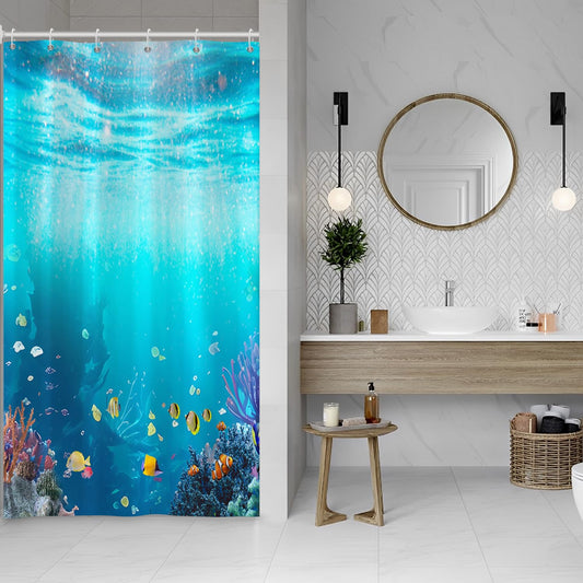 SDOTPMT 90x183cm Underwater World Shower Curtain Undersea Colorful Coral Tropical Fish Underwater Animals Theme Bathtub Curtain for Kids Bathroom