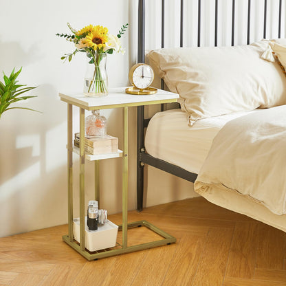 YMYNY C Shaped Side Table, Small Sofa Table Coffee Table for Small Space, Narrow Bedside Tables for Living Room, Bedroom, 40 × 26 × 61.5CM