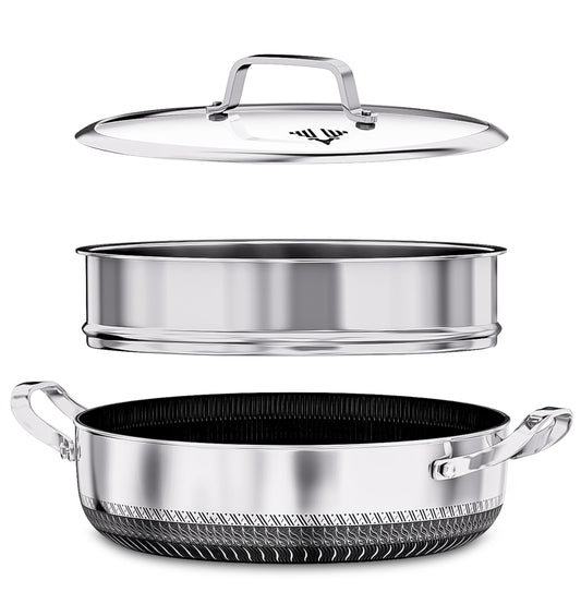Casserole Dish with Lid Ovenproof Pot | Stainless Steel Hybrid | Toxin Free | Anti Scratch| Non Stick | 30cm | PFOA free | Induction Compatiable |