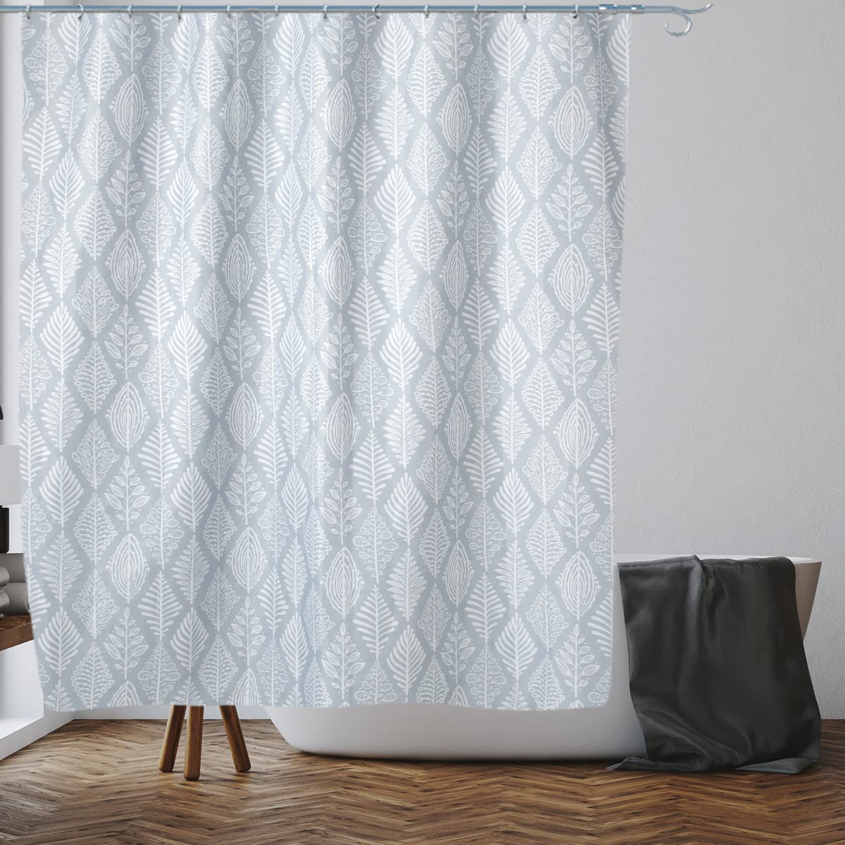 VIROSA Grey Leaf Shower Curtain for Bathroom Anti Mould, Mildew Resistant | 180 x 180 cm (71 x 71 Inch) | Water Repellent Fabric | 100% Polyester
