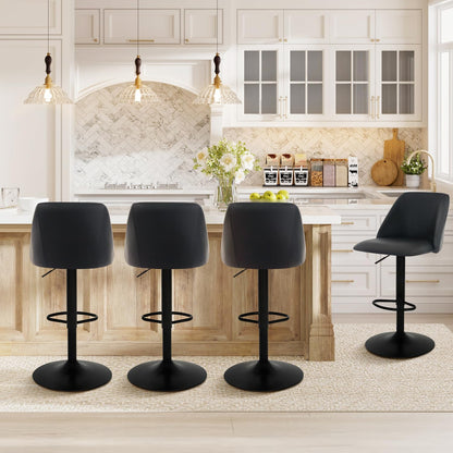COLAMY Breakfast Bar Stools Set of 4, Modern Swivel Kitchen Stool, Adjustable Upholstered Barstools Counter Height with Square Open Back for Bar