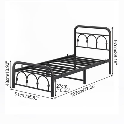MUZERUL 3ft Single Bed Frame with Headboard(90x190cm),Metal Single Size Bed Base with Footboard,Heavy Duty Metal Platform,Steel Slat Support,No Box