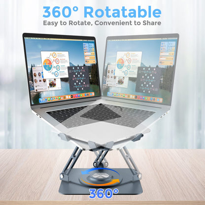 Swivel Laptop Stand for Desk, Adjustable Height Aluminum Computer Stand with 360 Rotating Base, Foldable Ergonomic Riser