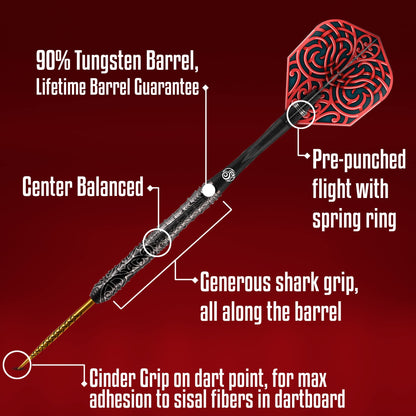 Shot! Darts Warrior Kapene Steel Tip Dart Set 90% Tungsten Barrels 23 gram