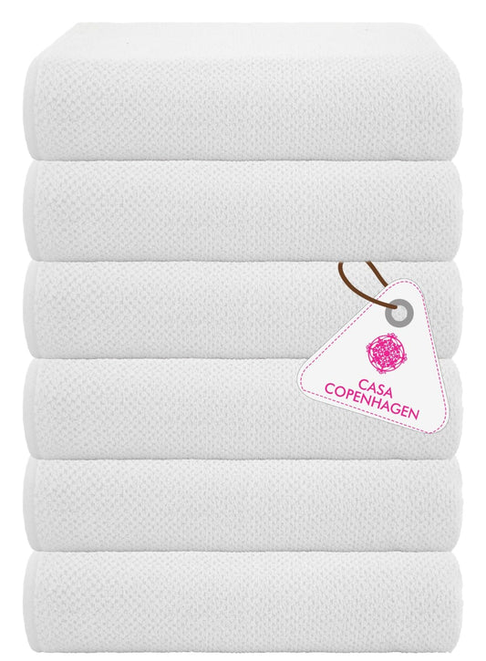 CASA COPENHAGEN Popcorn Textured 6 Piece Small Bath Towel Set - White, 550 g/m?, 6 Piece Small Bath Towels, Cotton Towels Rough and Tough Use, Gift