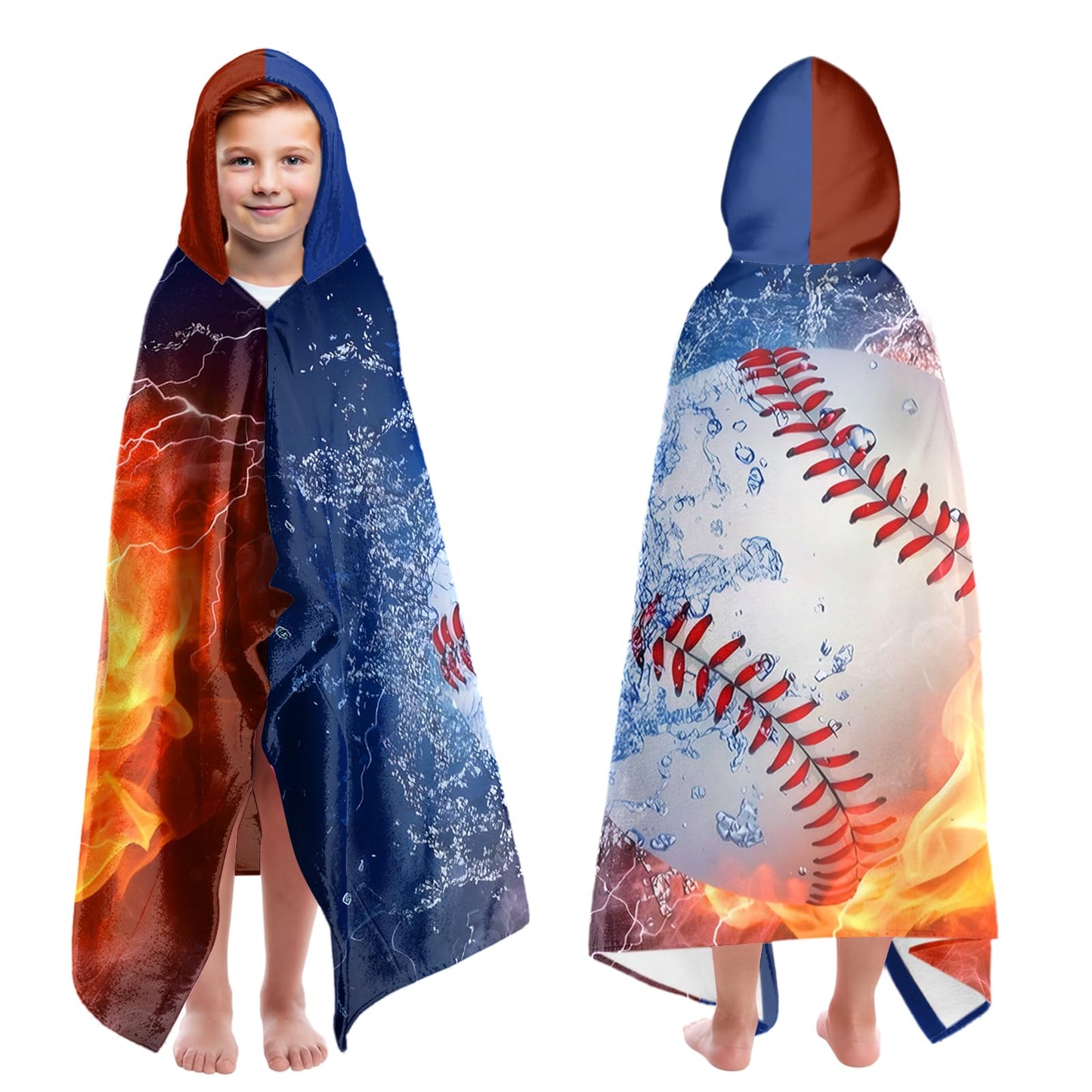 CZZDERAM Baseball Beach Towels For Boys Hooded Beach Towels for Kids Ages 4-8 Sports Towel Wrap for Toddler Teen Boy 30x50 inch Quick Dry Black