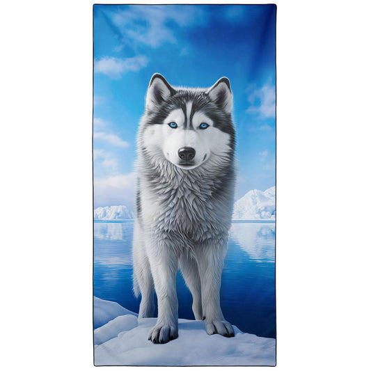 YISUMEI Husky Sled Dog Beach Towels for Adults Extra Large 180 x 90 cm, Microfibre Quick Dry Towel for Travel Swimming Camping Sports