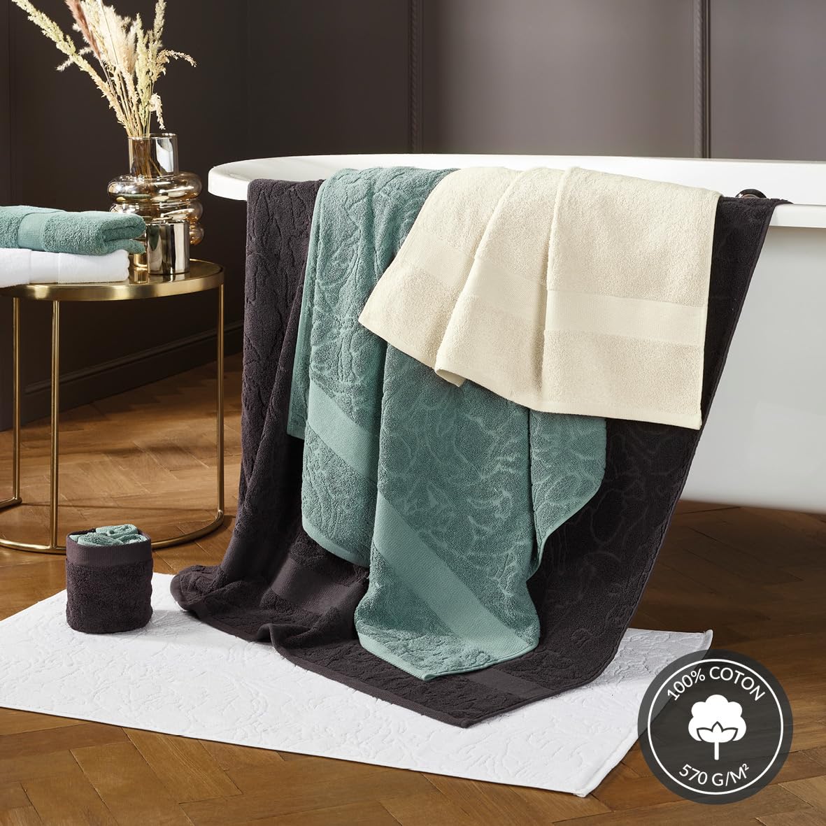Pure Cotton - Set of 2 Bath Sheets - Terry Cotton - Soft to the Touch - Standard 100 by Oeko-TEX - Washable at 40°C - 2 x 70 x 140 cm - Bottle Green