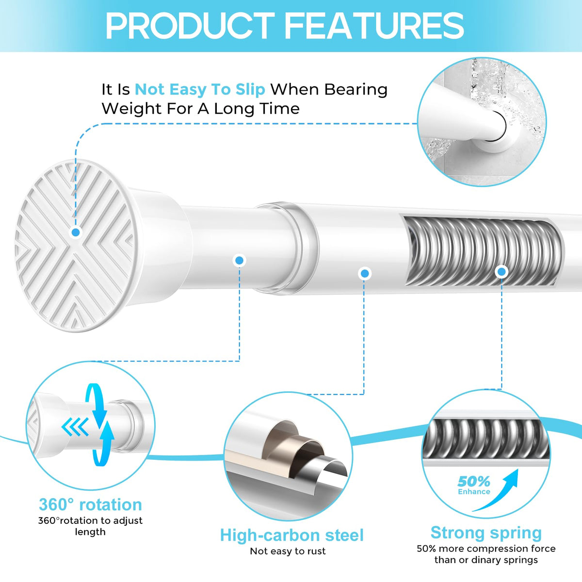 Zipglo Small Tension Rod 39-98 cm Adjustable Tension Pole No Drill Extendable Curtain Poles