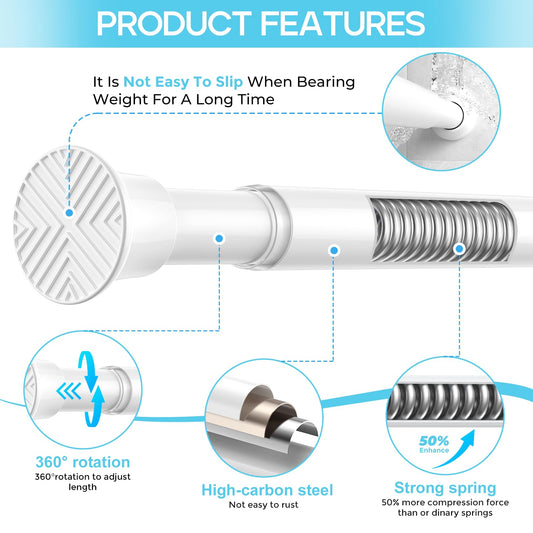 Zipglo Extendable Curtain Poles 59-120 cm, Tension Rods for Curtains Adjustable Shower Curtain Poles No Drilling Spring Loaded Curtain Rod Shower