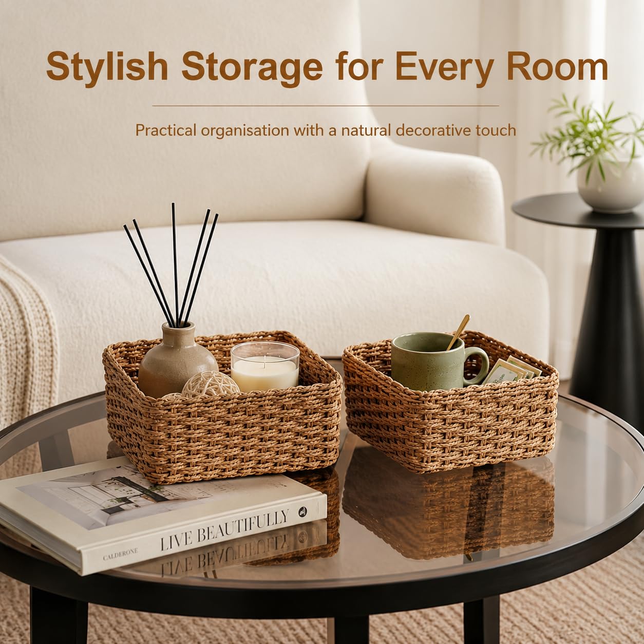 Purecas Woven Storage Baskets 4-Piece Set Stackable (4 Sizes Brown)