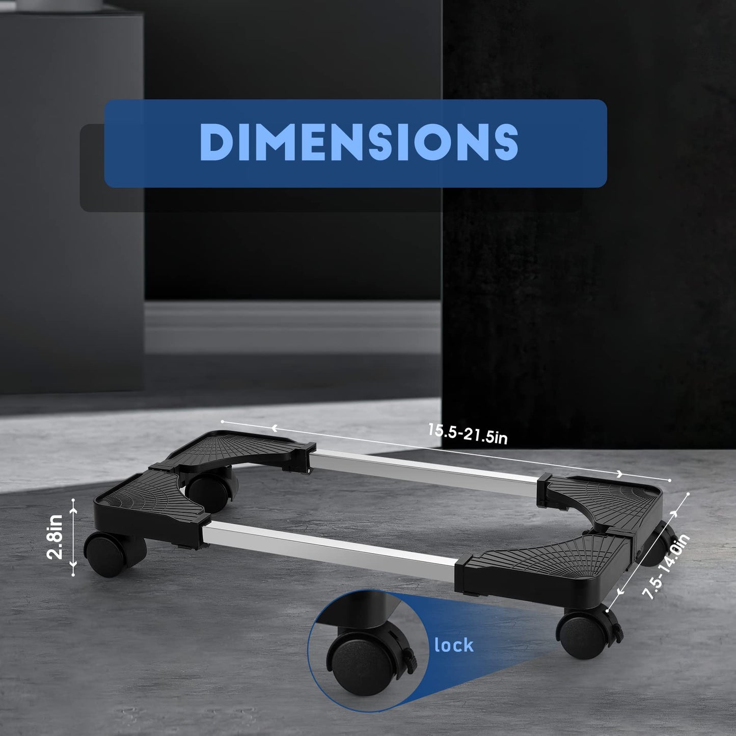 Hmseng Pc Stand, Adjustable computer tower stand, Cpu Stand with 4 Rolling Caster Wheels,Fits Most PC Under Desk-Black