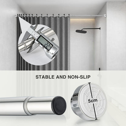 2PCS Shower Curtain Rod Stainless Steel Extendable Shower Curtain Pole No Drilling Tension Rod for Clothes Shower Curtain Rail Net Curtain Poles for