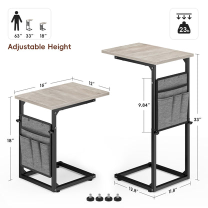 Vagusicc C-Shaped Side Table, Height Adjustable Sofa Side Table, Bedside Table with Cloth Storage Bag, C Tables End Table for Small Spaces