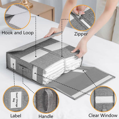 WANGIRL 6 Pack Bed Sheet Organiser Folding Storage, Linen Bedding Organiser Box with Zip for Sheets, Duvet Covers, Clothes, Towels and Blankets (Grey)