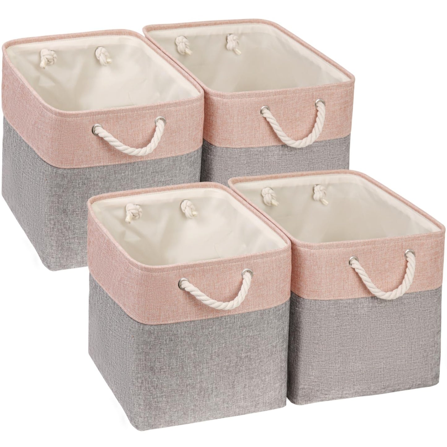 Mangata Canvas Storage Boxes, 30x30x30cm Fabric Storage Baskets for Shelves Organizing Clothes Nursery Home (Grey/Pink, Set of 4)