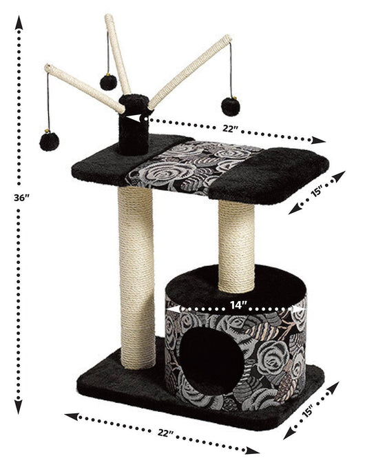 MidWest Homes for Pets Cat Tree, InchCarnival Inch Cat Furniture, 3-Tier Cat Activity Tree w/ Sisal Wrapped Support Scratching Posts and Dangle Play
