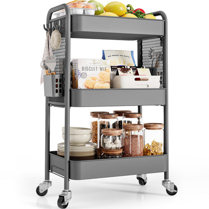 Urackify 3 Tier Storage Trolley on Wheels, Grey