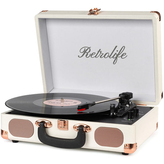 Vinyl Record Player 3-Speed Bluetooth Suitcase Portable Belt-Driven Record Player with Built-in Speakers RCA Line Out AUX in Headphone Jack Vintage