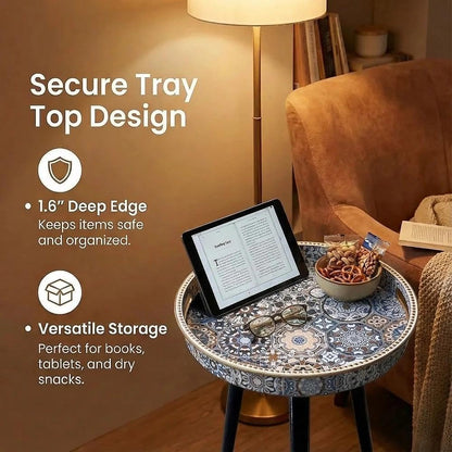Simmer Stone Round Indoor Side Tables with Detachable Wooden 3 Legs, Versatile Tray Table, Perfect For Round Coffee Table Tea