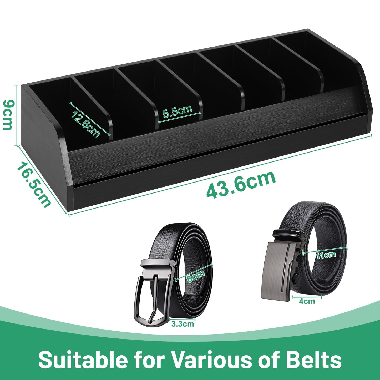 DBREAKS Belt Storage, 7 Compartments Belt Storage Box, Black