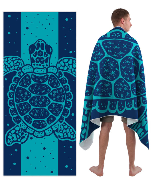 Style Slice Microfibre Beach Towel Extra Large - Sand Free Quick Dry Lightweight Beach Towels for Adults, Includes Mesh Bag - Ocean Blue Turtle,