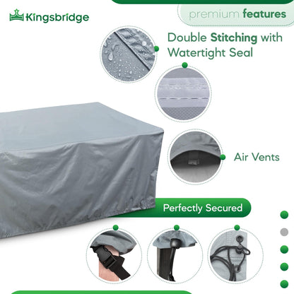 Kingsbridge Rectangular Garden Furniture Table Cover 600D Heavy Duty Fabric, Double Stitching, Waterproof, Anti UV, Breathable, Rip Proof, Grey